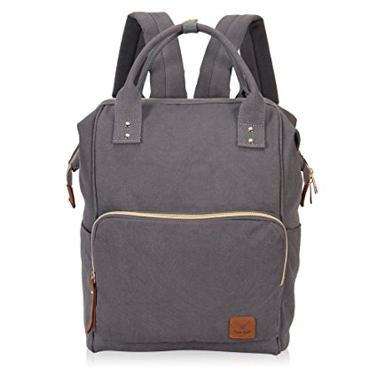 Hynes Eagle Doctor Style Canvas School Backpack 15.6 inch Laptop Shoulder Bag for Boys Girls (Semi-zipper Pocket - Grey)