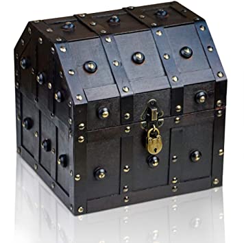 Brynnberg wooden pirate treasure chest Robin 23x23x23cm decorative storage box - Vintage decoration handmade - with padlock lockable with key