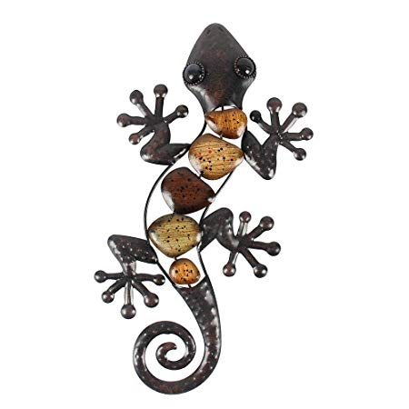 Liffy Gecko Outdoor Wall Decor Metal Lizard Hanging Art Garden Decorations Bronze, 15'' Long