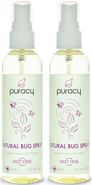 Puracy Natural DEET-Free Mosquito Repellent - Scientifically Proven to Repel Mosquitoes for Hours - Essential Oil Bug Spray - Safe for Children & Pets - Non-Greasy - 4-Ounce Spray Bottle (Pack of 2)