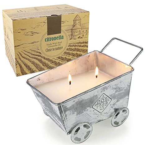 Citronella Candles Outdoor Newest Design, 100  Hour Burn 18.3 Oz Natural Scented Soy Wax 2 Wick Tin Retro Industrial Car Shape Multifunctional Outdoor Flower Pot Home Decor Large Citronella Candles