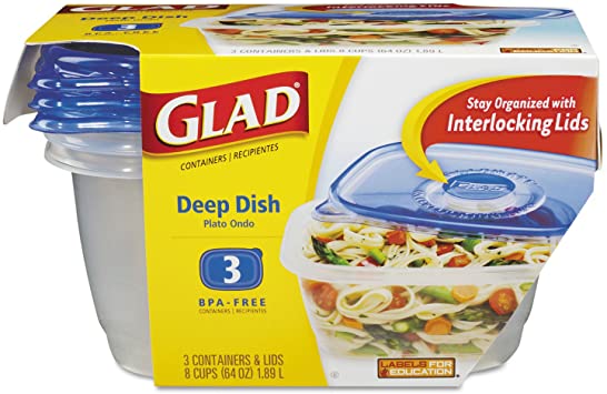 6-Piece(3 lids and 3 containers) GladWare Deep Dish Food Container Set