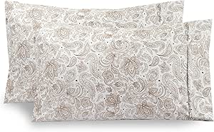 Elegant Comfort Ultra Soft Set of 2 Floral Print Pillowcases - 1500 Premium Hotel Quality Microfiber, Soft and Smooth Envelope Closure 2-Piece Pillow Covers - Standard/Queen, Paisley Taupe