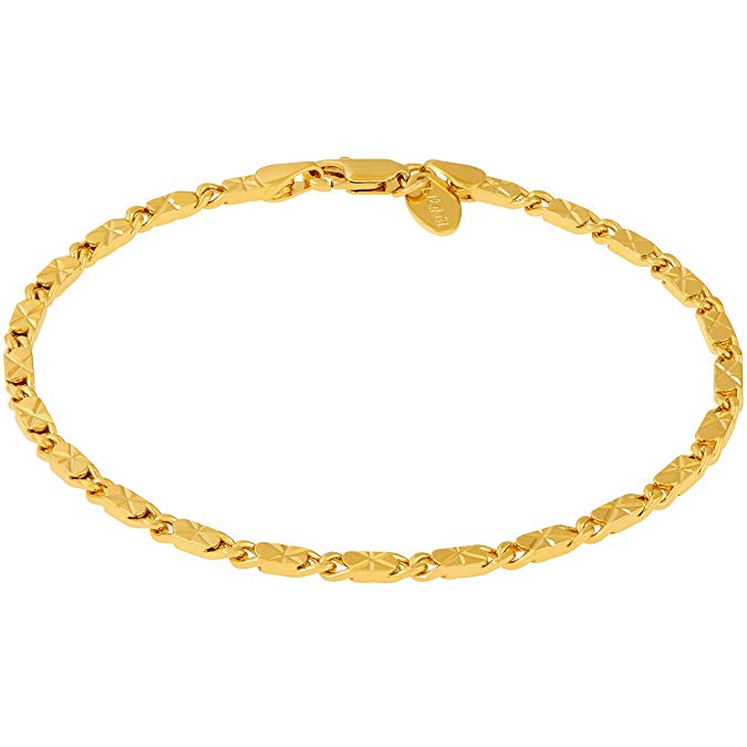 Lifetime Jewelry Ankle Bracelet [ 24K Gold Plated Diamond Cut Star Flat Link Chain ] Durable Anklets for Women Men & Girls - Cute Gold Anklet Bracelets with Free Lifetime Replacement Guarantee