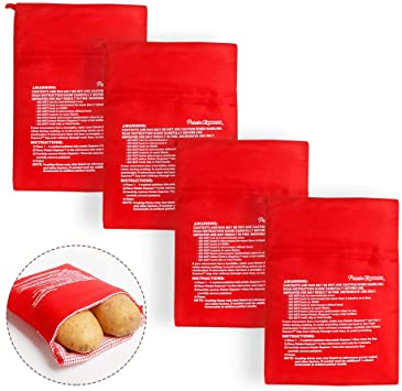JOCHA Reusable Express Microwave Potato Cooker Bag Perfect Potatoes in Just 4 Minutes Microwave Potato Pouch Baking Bag Red,4 Pack