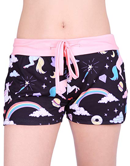 HDE Womens Juniors Pajama Shorts Sleep Wide Waistband Design Print Yoga Bottoms