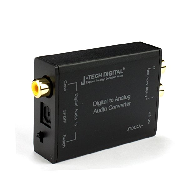 J-Tech Digital Digital to Analog Audio Converter Optical SPDIF/Coaxial Digital to RCA L/R Analog Audio 192kHz/24bit Optical and Coaxial DAC with Cirrus CS8416 Digital Receiver Chip Best Quality