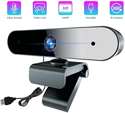 Webcam with Microphone, 【UPGRADED】 1080P HD Web Camera Built-in Dual Microphone, 360° Rotation, 5 Ft Cable USB Camera, Computer HD Streaming Webcam for PC Desktop & Laptop, Video Calling, Conferencing