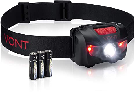Vont LED Headlamp, Super Bright LEDs, Compact Build, 5 Modes, Headlight with White-Red LEDs, Comfy Adjustable Strap, IPX4 Waterproof, Use Head Lamp for: Running, Camping, Hiking