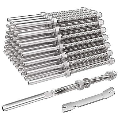 BLIKA 50 Pack 6" Long Swage Threaded Stud Tension End Fitting Terminal for 1/8" Deck Cable Railing Hand Swage T316 Stainless Steel, Swage Threaded Terminal for 4x4, 2x2 Wood Metal Post