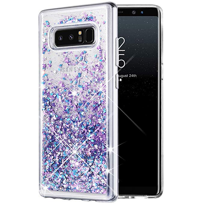 Caka Galaxy Note 8 Case, Galaxy Note 8 Glitter Case Girls Luxury Fashion Bling Flowing Liquid Floating Sparkle Glitter Cute Soft TPU Case for Samsung Galaxy Note 8 - (Blue Purple)