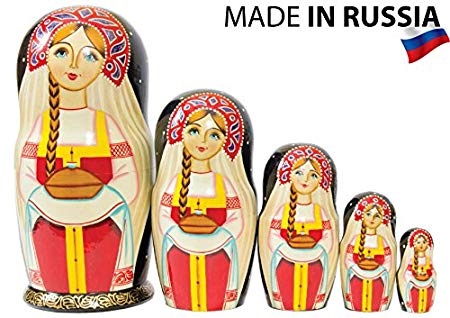 Russian Nesting Doll - "Village Scenes" - Hand Painted in Russia - 5 color/size variations - Traditional Matryoshka Babushka (6.75``(5 dolls in 1), Scene B)
