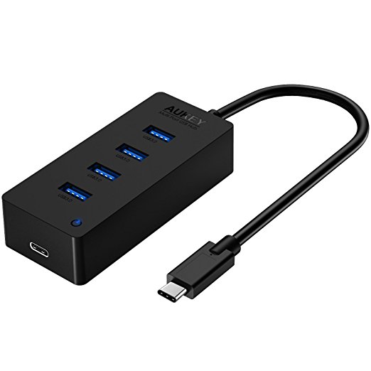 AUKEY USB C Hub Charger 4 Port USB 3.0, USB C Port with PD ( Power Delivery ) USB Type C Hub with Charging for New Macbook