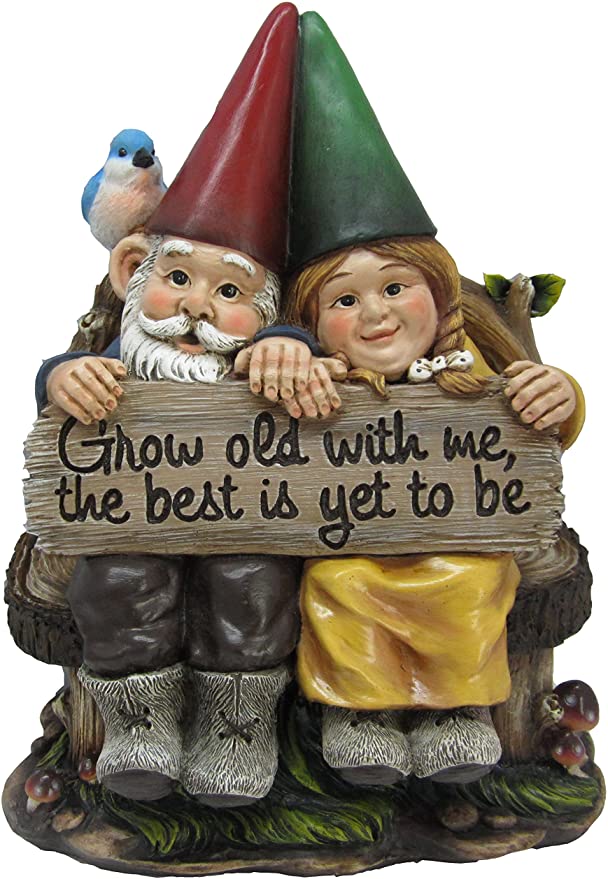 Grow Old with Me Mr and Mrs Gnome Couple Statue 11" Tall for Patio Garden Lawn Home Decor Figurine