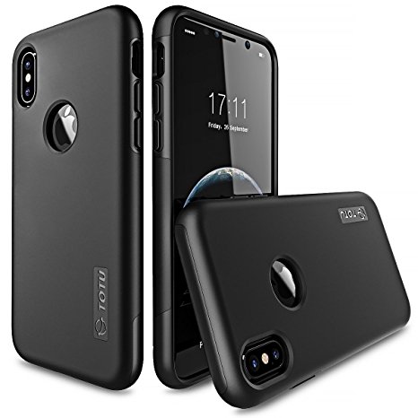 iPhone Case, TOTU [Scratch Resistant] Slim Dual Layer Protective Shockproof Case Fit for Apple iPhone smartphone 5.2 inch Hybrid Hard Back Cover and Soft Silicone-Obsidian Black/Black