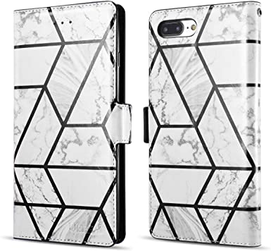 UEEBAI Wallet Case for iPhone SE 2020 iPhone 7 iPhone 8,Geometric Marble Design Case PU Leather Magnetic Closure with Lanyard Kickstand Card Holder Slots Soft TPU Full Body Protection Flip Cover-Black