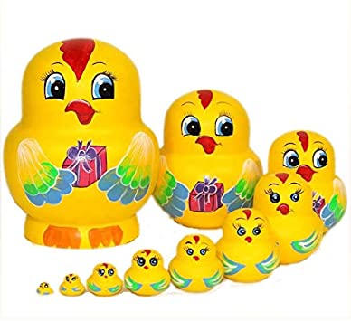 LK King&Light - 10pcs Chicken Russian Nesting Dolls Matryoshka Wooden Toys