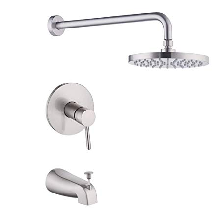KES Pressure Balance Shower Valve Combo Complete Kit Bath and Shower Faucet Set Diverter Tub Spout Shower Arm and Fixed Showerhead Traditional Brushed Nickel, XB6226-2
