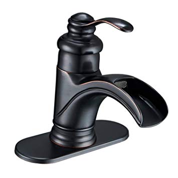 Era Commercial Single Handle Bathroom Sink Faucet One Hole Waterfall Spout Black Bath Lavatory Faucet Oil Rubbed Bronze Deck Mount