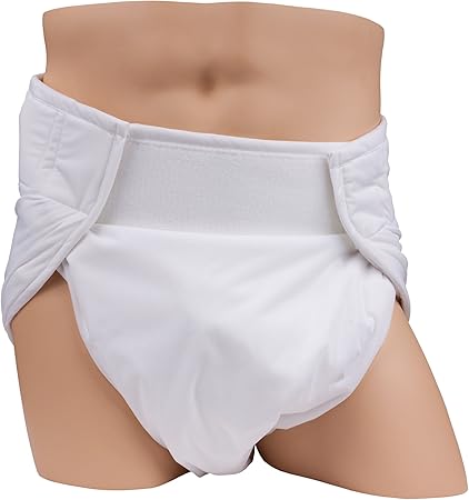 LeakMaster Adult Sized Contoured All in One Cloth Diapers - Hourglass Shaped Multi-Layered Cotton Gauze Interior with PUL Waterproof Outer Moisture Barrier - Large (Fits 36-40 Inch Waists)