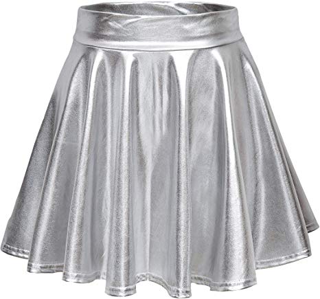 Urban CoCo Women's Shiny Flared Pleated Mini Skater Skirt