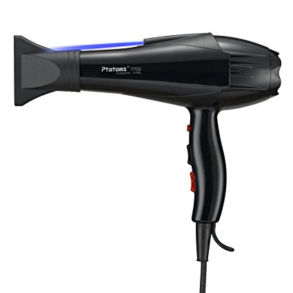 Ptatoms AC 2100w Constant Temperature Professional Hair Dryer with Blue light negative ionic function 2 Speeds - 3 Heat Settings for home barbershop -Black