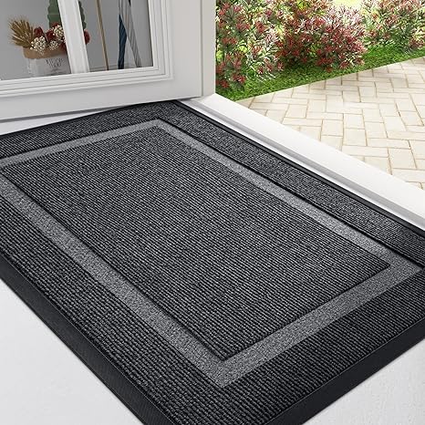 OLANLY Front Door Mat Indoor Outdoor Entrance, Waterproof All-Season, All-Weather Doormat, Durable Natural Rubber, Fade Resistant, Low Profile, Easy Clean Patio Porch Entryway Mat, 29.5x17, Grey