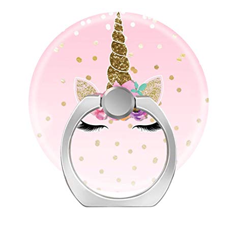 Cell Phone Ring Holder Cellphone Finger Stand 360 Degree Rotation Work for iPhone X 6 7 8 Plus S8 S9 Smartphone Ipad-Floral Trendy Unicorn Horn Gold Confetti