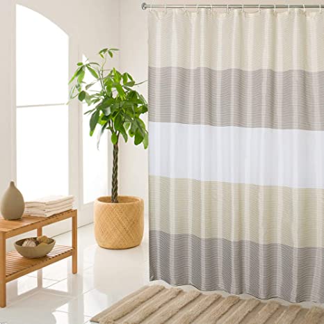 SHE'S HOME Stall Fabric Beige Shower Curtains for Bathroom Waterproof Textile Gray and Tan Shower Curtain 36" W×72" L
