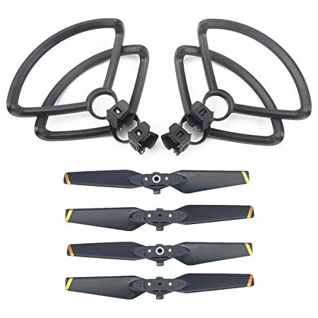 Rantow 4 Pieces Quick Release Protective Propeller Guard   4 Pieces Foldable CW CCW Propellers for DJI Spark Drone (Yellow stripe propeller   Propeller guard)