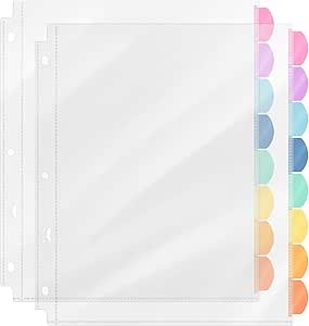 Mr. Pen- Clear Sheet Protectors with Binder Tabs, 8 Tabs, 2 Sets, Clear Binder Sheet Protectors, Clear Plastic Dividers for 3 Ring Binder, Insertable Index Page Divider Multicolor Tabs