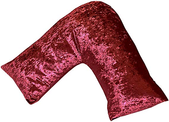 Bedding Direct UK V Shaped Support Pillow with Crushed Marble Velvet Pillowcase - Ruby Red