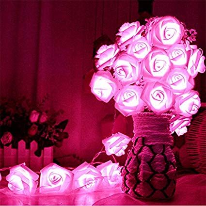 Avanti 20 Led Battery Operated String Romantic Flower Rose Fairy Light Lamp Outdoor for Valentine's Day, Wedding, Room, Garden, Christmass, Patio, Festival Party Decor (Hot Pink)