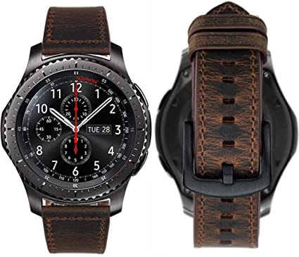 MroTech 22MM Watch Band Compatible with Samsung Gear S3 Frontier/Classic/Galaxy Watch 46mm Quick Release Genuine Leather Strap Replacement for Huawei Watch 2 Classic/GT/GT2 46mm/Ticwatch Pro, Coffee