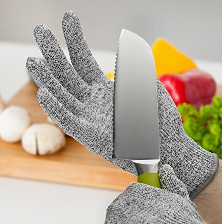 Chef's Star Cut Resistant Gloves with CE Level 5 Protection - Protective Safety Kitchen Cut Protection Work Gloves - (Medium/Large)