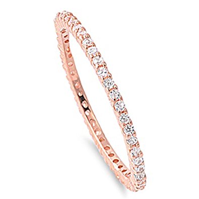 Rose Gold Thin Diamond Band Clear Cubic Zirconia Stones Paved Stackable Eternity Engagement Ring Size 6-9