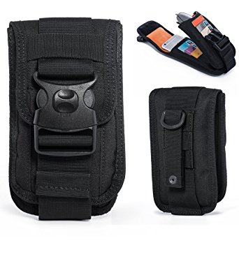 iPhone 7 Plus Belt Clip Pouch,Compact Nylon Molle Pouch Small EDC Utility Gadget Pouch Cellphone Holster Sleeve Tactical Belt Waist Gear Bag Card Holders for iPhone 6S Plus Galaxy S6 Edge Stylus-Black