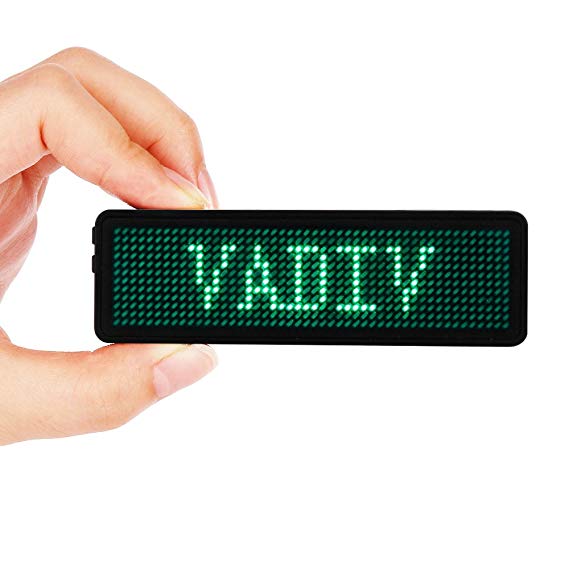 VADIV LED Name Tag Business Badge Rechargeable Nametag Card with Magnet/Pin for Restaurant Shop Party Bar Exhibition (PC Only),48x12 Pixels - Green
