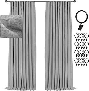 INOVADAY 100% Blackout Curtains 108 Inch Length 2 Panels Set Linen Blackout Curtains Textured Thermal Insulated Black Out Curtain Drapes for Bedroom Living Room - Dark Grey, W50 x L108