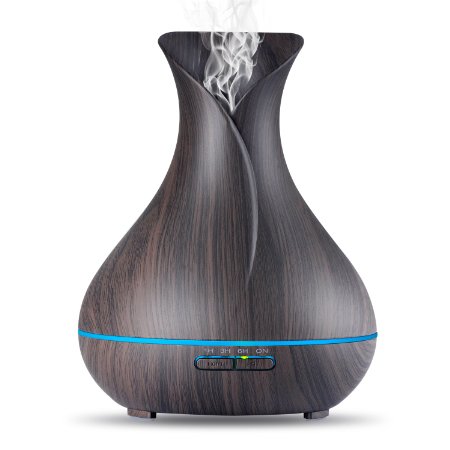 Aroma Essential Oil Diffuser,OliveTech 400ml Ultrasonic Cool Mist Humidifier with Color LED Lights Changing for Home, Yoga, Office, Spa, Bedroom, Baby Room - Wood Grain