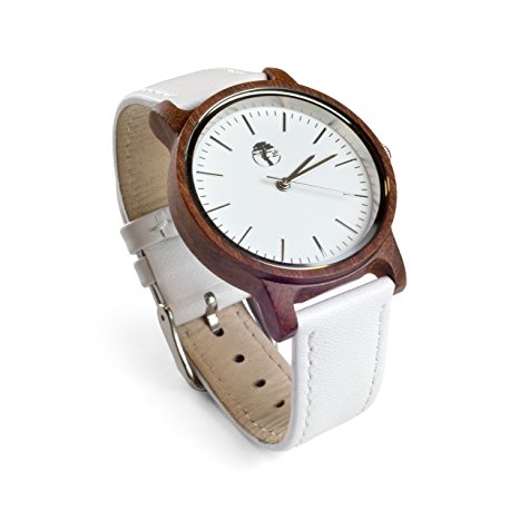 Viable Harvest Real Sandalwood Watch White Face and Leather Band