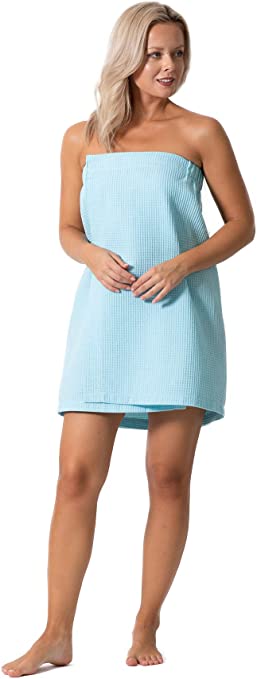 Turkish Linen Women’s Waffle Spa Body Wrap with Adjustable Closure