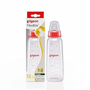 Pigeon Peristaltic Baby Nursing/Feeding Bottle KPP Nipple LL,for 12  Month Babies,BPA Free,BPS Free,Square Base,Red,240 ml