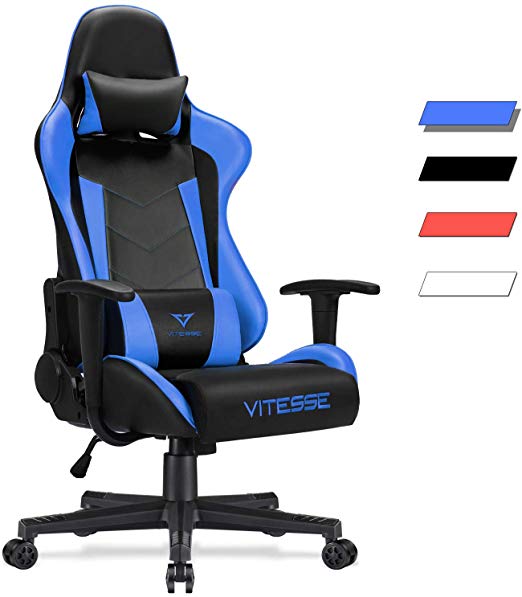 Vitesse Gaming Chair (Sillas Gaming) Video Gaming Chair Ergonomic Computer Desk Chair High Back Racing Style Comfortable Chair Swivel Executive Leather Chair with Lumbar Support and Headrest (Blue)