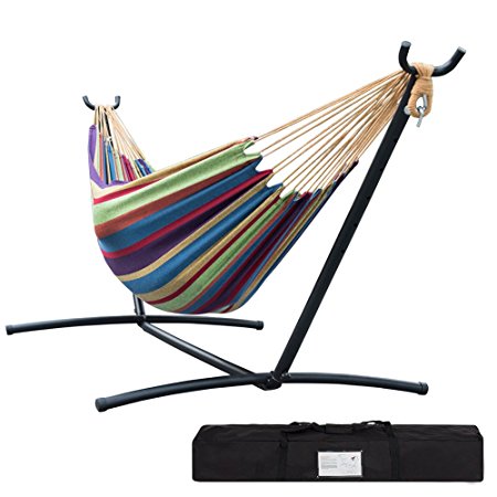 Lazy Daze Hammocks Double Hammock With Space Saving Steel Stand Includes Portable Carrying Case, 450 Pounds Capacity(Tropical)