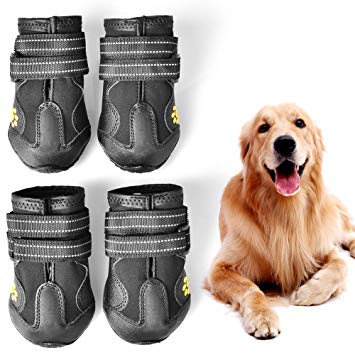 WUXIAN Dog Booties,Dog Shoes,Dog Outdoor Shoes, Running Shoes for Dogs,Pet Rain Boots, Labrador Husky Shoes for Medium to Large Dogs,Rugged Anti-Slip Sole and Skid-Proof-4Ps