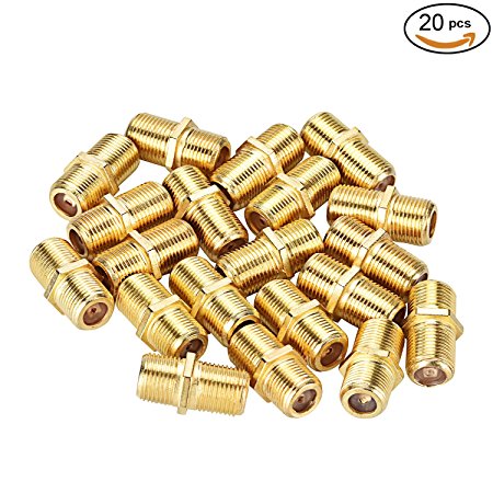 Pasow F Type RG6 Coupler Gold Plated Female to Female Barrel Coaxial Adapter (20pcs)