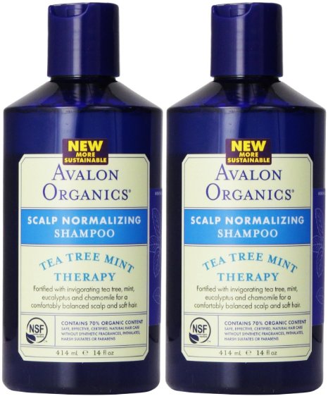 Avalon Organics Scalp Normalizing Therapy Tea Tree Mint Shampoo, 14 Ounce (Pack of 2)