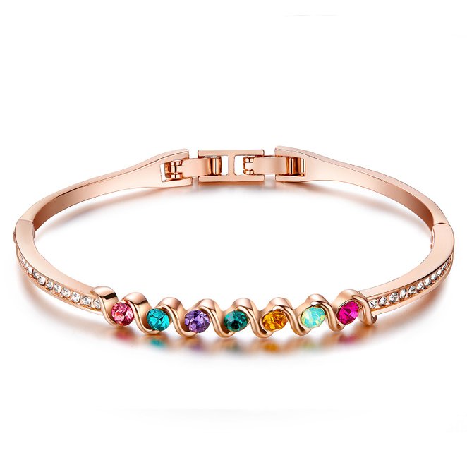 Menton Ezil Candy Rose Gold Plated 7 Colorful Gemstones Polished Hinged Bracelet