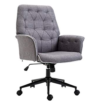 HOMCOM Linen Office Swivel Chair Mid Back Computer Seat Adjustable Armrest Desk Chair - Grey